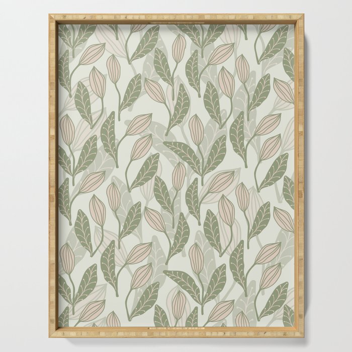 Abstract Organic Flowers in Sage Green, Blush Pink and Cream Serving Tray Gallery Image 1