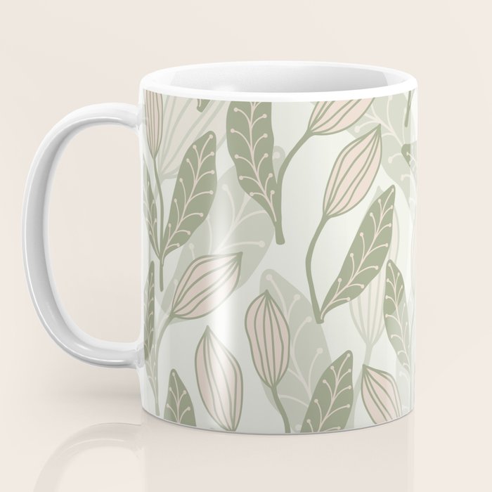 Abstract Organic Flowers in Sage Green, Blush Pink and Cream Coffee Mug Gallery Image 3