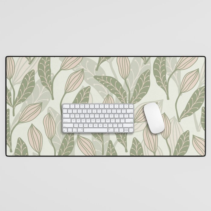 Abstract Organic Flowers in Sage Green, Blush Pink and Cream Desk Mat Gallery Image 1