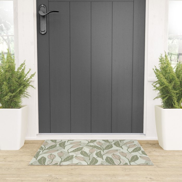 Abstract Organic Flowers in Sage Green, Blush Pink and Cream Welcome Mat Gallery Image 3