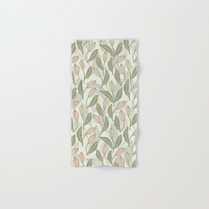 Abstract Organic Flowers in Sage Green, Blush Pink and Cream Bath Towel Gallery Image 1