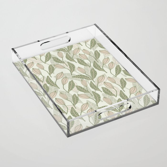 Abstract Organic Flowers in Sage Green, Blush Pink and Cream Acrylic Tray Gallery Image 1