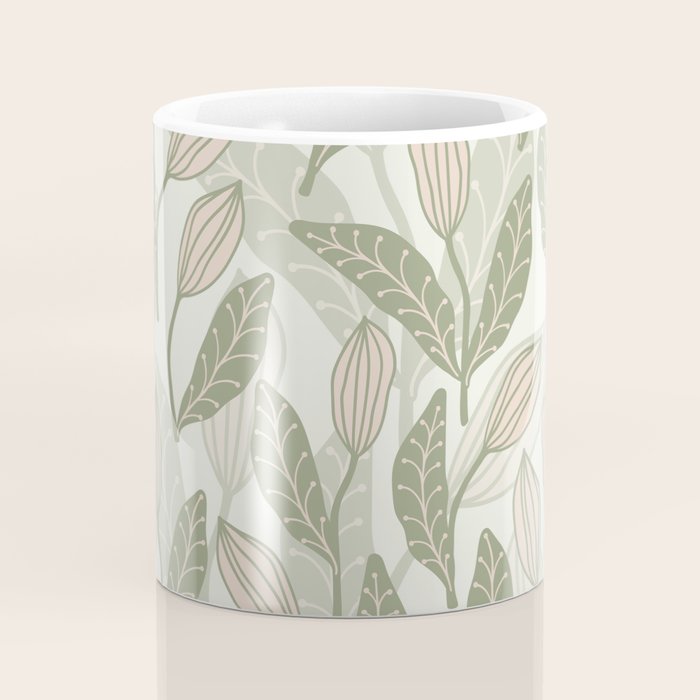 Abstract Organic Flowers in Sage Green, Blush Pink and Cream Coffee Mug Gallery Image 4