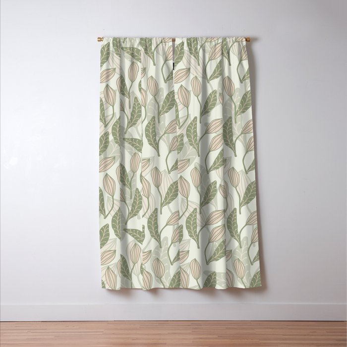 Abstract Organic Flowers in Sage Green, Blush Pink and Cream Window Curtain Gallery Image 3