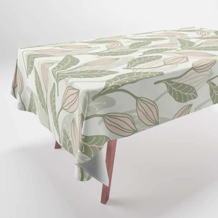 Abstract Organic Flowers In Sage Green, Blush Pink And Cream Tablecloth Gallery Image 1