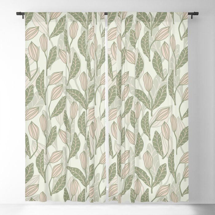 Abstract Organic Flowers in Sage Green, Blush Pink and Cream Window Curtain Gallery Image 1