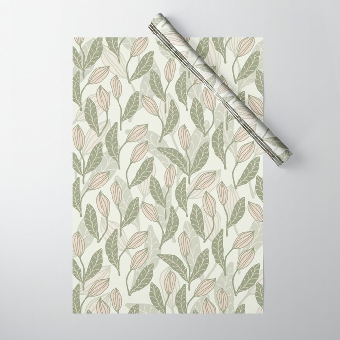 Abstract Organic Flowers in Sage Green, Blush Pink and Cream Wrapping Paper Gallery Image 1