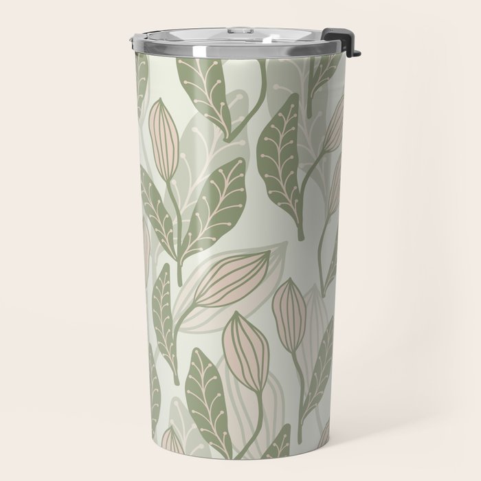Abstract Organic Flowers in Sage Green, Blush Pink and Cream Travel Mug Gallery Image 2