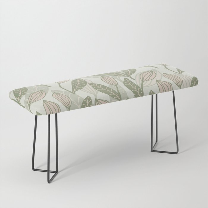 Abstract Organic Flowers in Sage Green, Blush Pink and Cream Bench Gallery Image 1