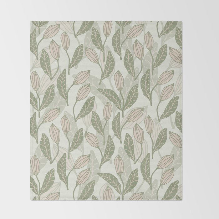 Abstract Organic Flowers in Sage Green, Blush Pink and Cream Throw Blanket Gallery Image 2