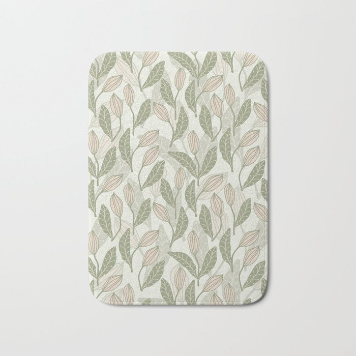 Abstract Organic Flowers in Sage Green, Blush Pink and Cream Bath Mat Gallery Image 1
