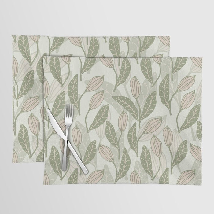 Abstract Organic Flowers in Sage Green, Blush Pink and Cream Placemat Gallery Image 1