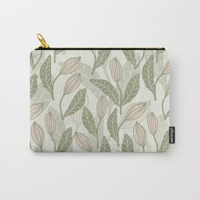Abstract Organic Flowers in Sage Green, Blush Pink and Cream Carry All Pouch Gallery Image 1