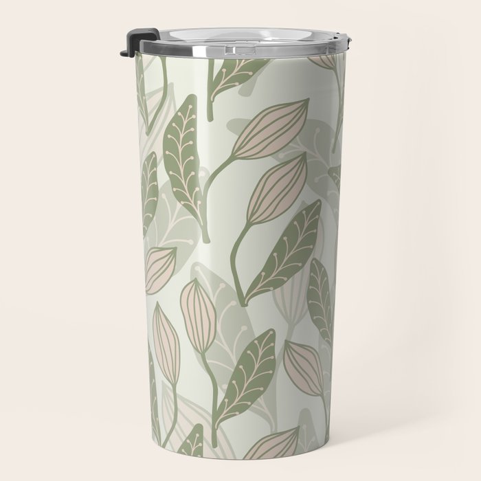 Abstract Organic Flowers in Sage Green, Blush Pink and Cream Travel Mug Gallery Image 3