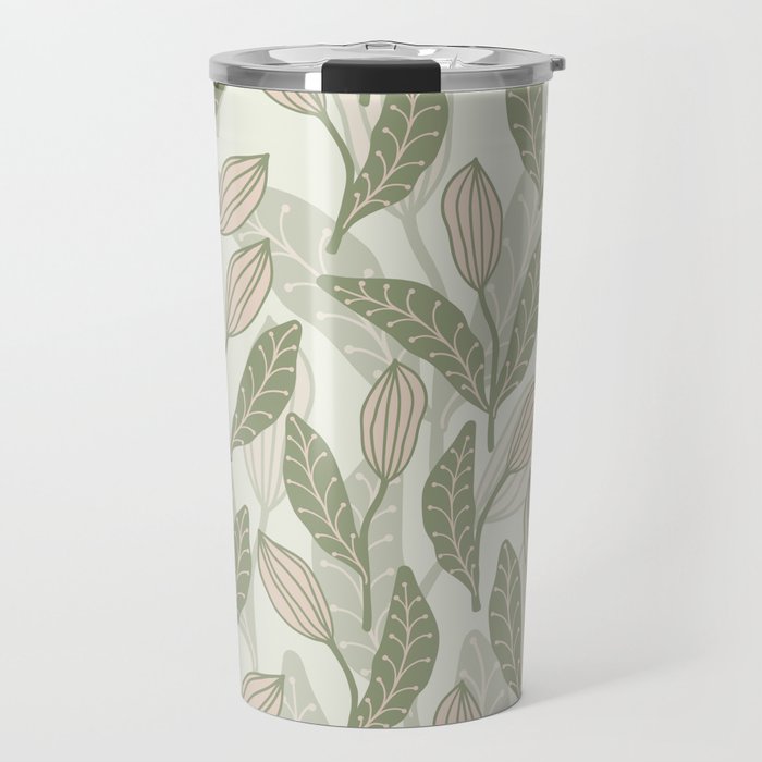 Abstract Organic Flowers in Sage Green, Blush Pink and Cream Travel Mug Gallery Image 1
