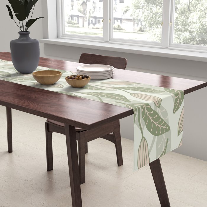Abstract Organic Flowers in Sage Green, Blush Pink and Cream Table Runner Gallery Image 2