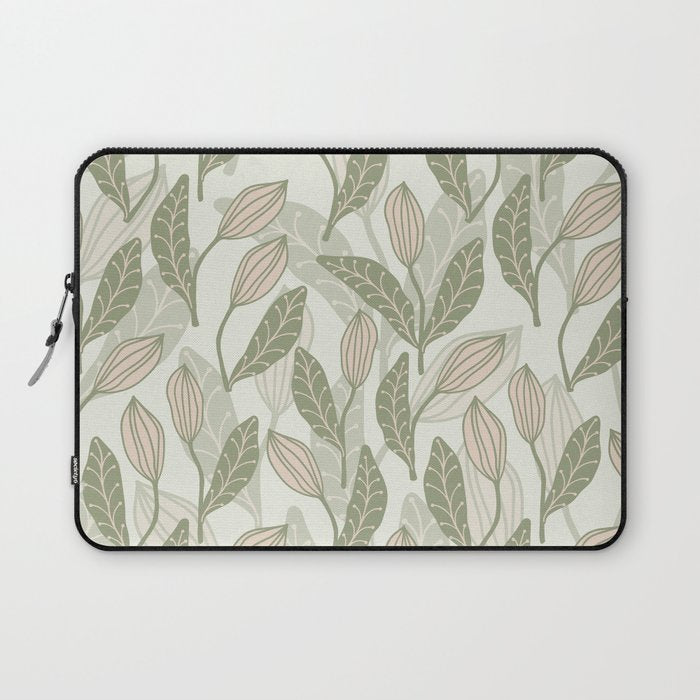 Abstract Organic Flowers in Sage Green, Blush Pink and Cream Laptop Sleeve Gallery Image 1