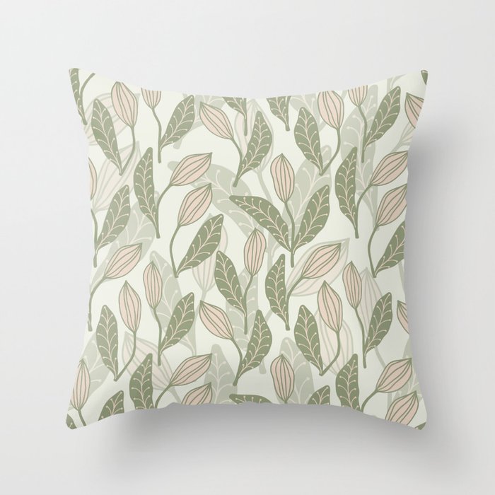 Abstract Organic Flowers in Sage Green, Blush Pink and Cream Throw Pillow Gallery Image 6