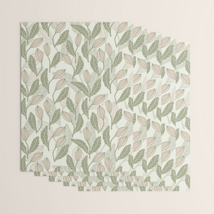 Abstract Organic Flowers in Sage Green, Blush Pink and Cream Wrapping Paper Gallery Image 3