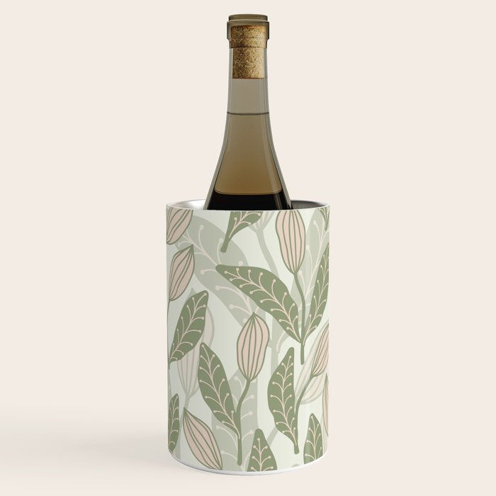 Abstract Organic Flowers in Sage Green, Blush Pink and Cream Wine Chiller Gallery Image 1