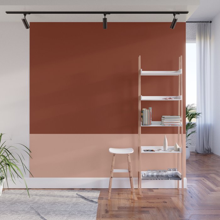Rich Maroon Rust and Pale Salmon Color Block Wall Mural Gallery Image 1