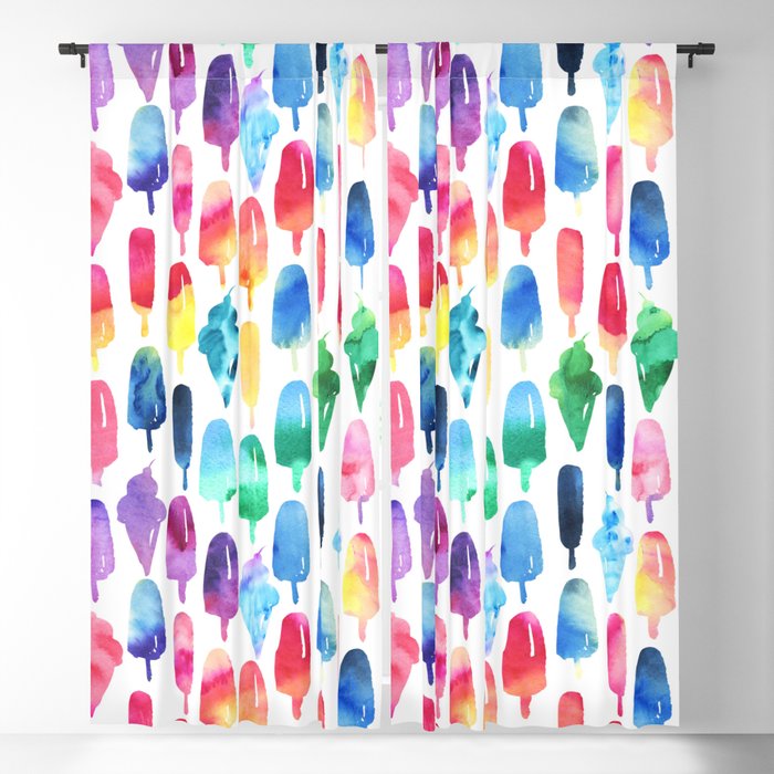 Rainbow Watercolor Popsicles Ice Cream Cones Window Curtain