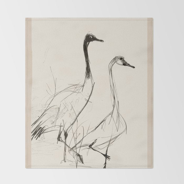 Two Geese - Minimalist Drawing Throw Blanket Gallery Image 2