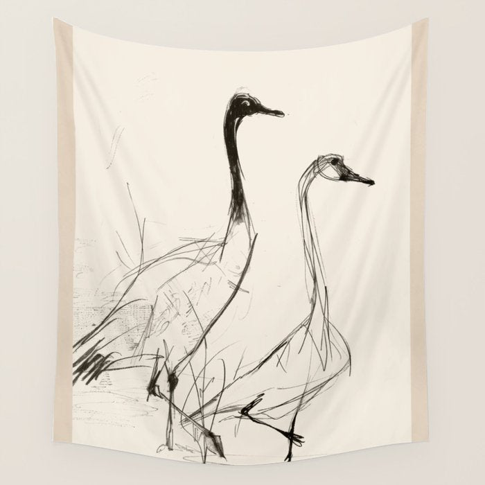Two Geese - Minimalist Drawing Wall Tapestry Gallery Image 4