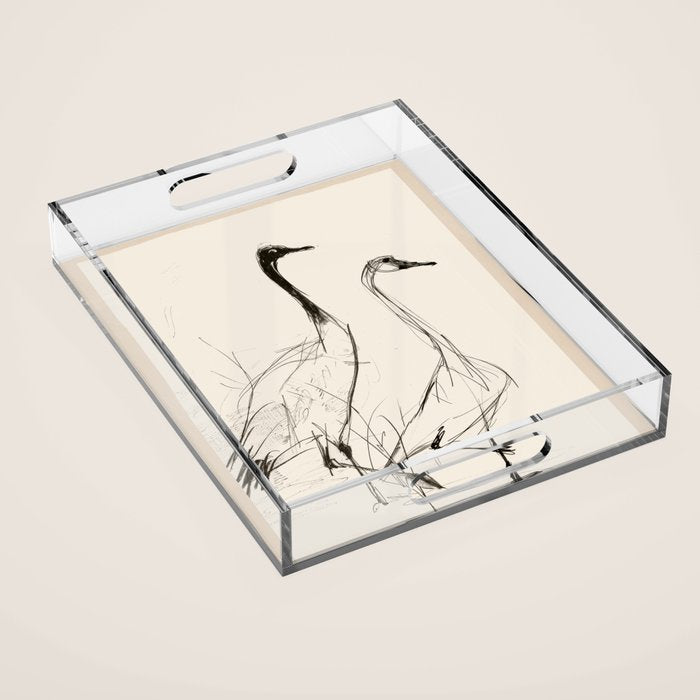 Two Geese - Minimalist Drawing Acrylic Tray Gallery Image 1