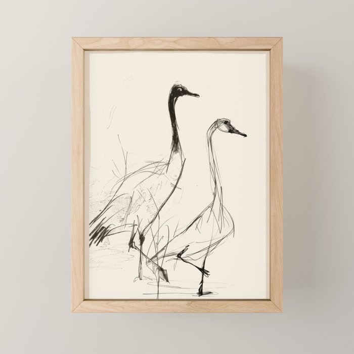 Two Geese - Minimalist Drawing Mini Art Print Gallery Image 1