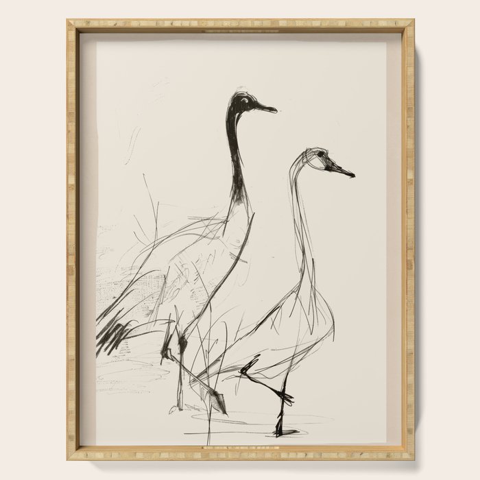 Two Geese - Minimalist Drawing Serving Tray Gallery Image 1