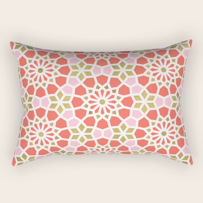 Persian Mosaic - Coral & Gold Palette Rectangular Pillow Gallery Image 1