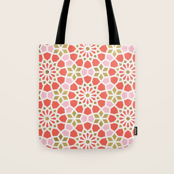 Persian Mosaic - Coral & Gold Palette Tote Bag Gallery Image 1