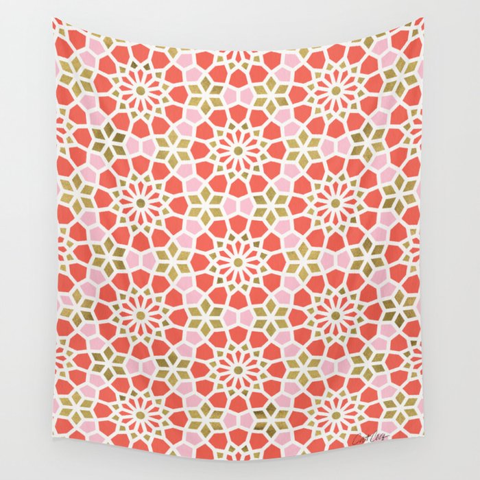 Persian Mosaic - Coral & Gold Palette Wall Tapestry Gallery Image 1