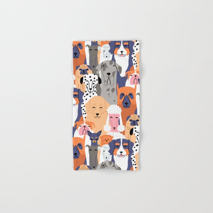 Funny diverse dog crowd character cartoon background Bath Towel Gallery Image 1