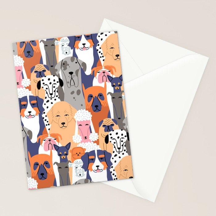 Funny diverse dog crowd character cartoon background Stationery Card Gallery Image 2