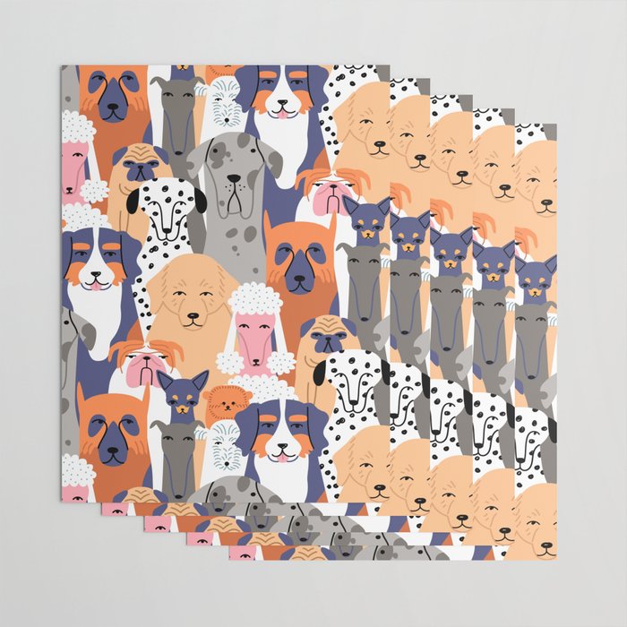 Funny diverse dog crowd character cartoon background Wrapping Paper Gallery Image 3