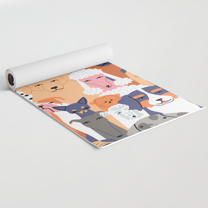 Funny diverse dog crowd character cartoon background Yoga Mat Gallery Image 2