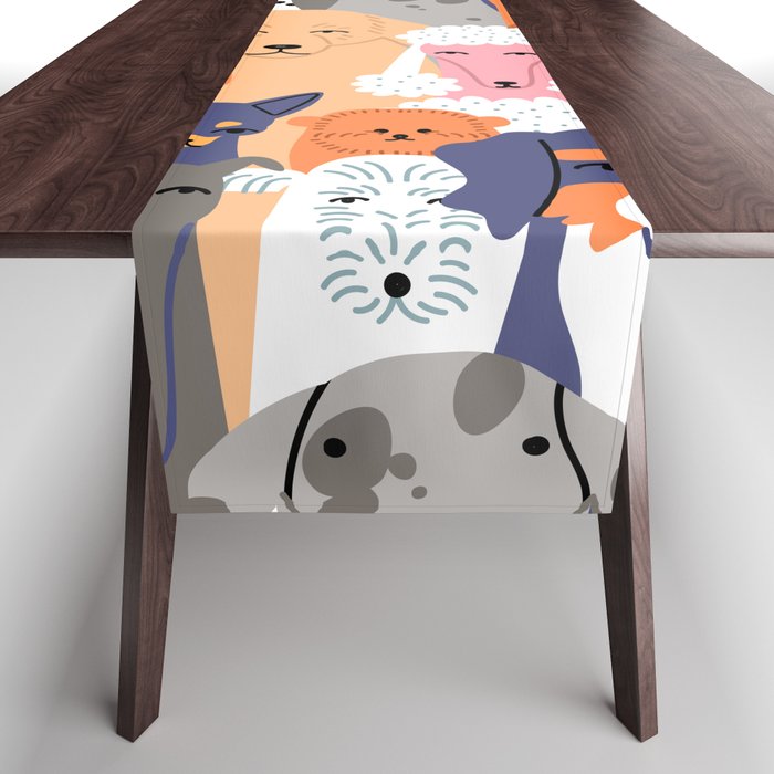 Funny diverse dog crowd character cartoon background Table Runner Gallery Image 1