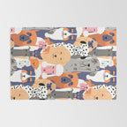 Funny diverse dog crowd character cartoon background Rug Gallery Image 2