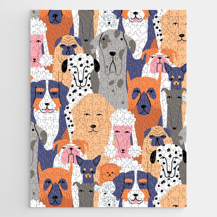 Funny diverse dog crowd character cartoon background Jigsaw Puzzle Gallery Image 1