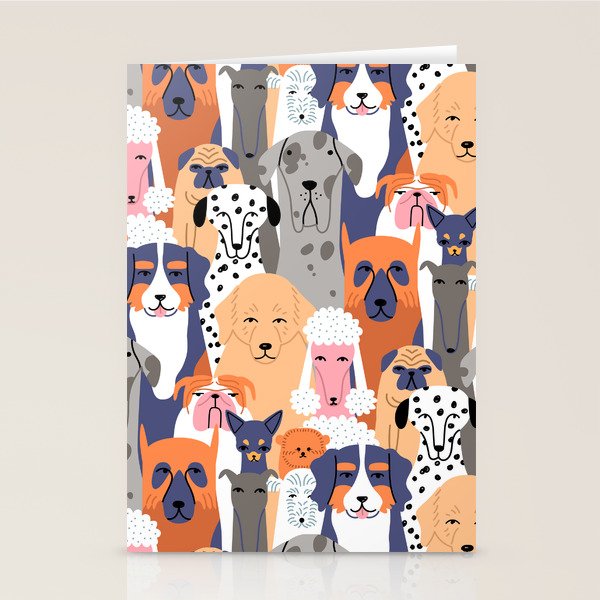 Funny diverse dog crowd character cartoon background Stationery Card Gallery Image 2