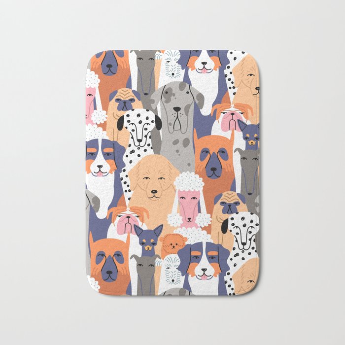 Funny diverse dog crowd character cartoon background Bath Mat Gallery Image 1