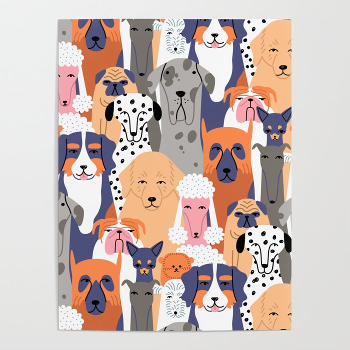 Funny diverse dog crowd character cartoon background Poster Gallery Image 4