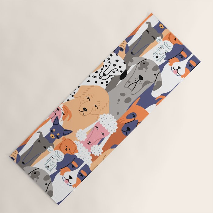 Funny diverse dog crowd character cartoon background Yoga Mat Gallery Image 1