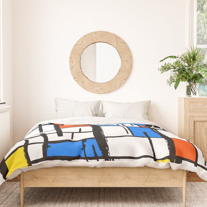 Bauhaus Aesthetic Piet Mondrian De Stijl Inspired Painted Pattern Duvet Cover Gallery Image 3