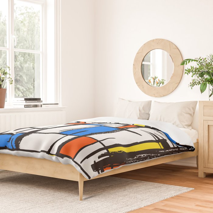 Bauhaus Aesthetic Piet Mondrian De Stijl Inspired Painted Pattern Duvet Cover Gallery Image 2