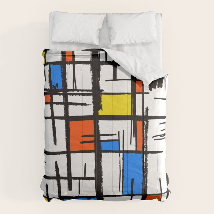 Bauhaus Aesthetic Piet Mondrian De Stijl Inspired Painted Pattern Comforter Gallery Image 6