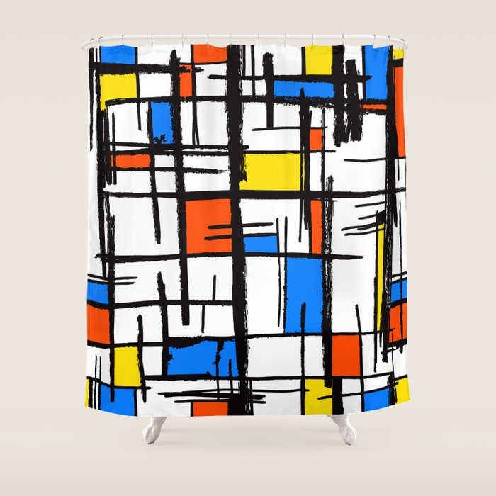Bauhaus Aesthetic Piet Mondrian De Stijl Inspired Painted Pattern Shower Curtain Gallery Image 1