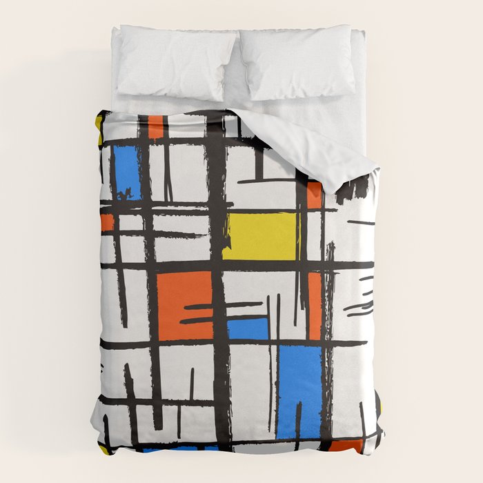 Bauhaus Aesthetic Piet Mondrian De Stijl Inspired Painted Pattern Duvet Cover Gallery Image 6